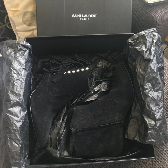 NIB Saint Laurent Cat Fringe Pointy Toe Boots - Picture 2 of 5